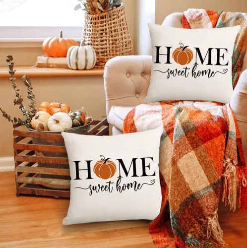 Vista 3 de RABUSOFA Almohadas de Otoño Fundas Decorativas de Cojín, Fundas de Almohada de Otoño de 16x16 Pulgadas, Fundas de Almohada de Calabaza para Acción