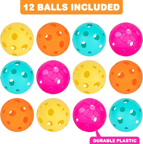 Vista 3 de Gamie Bolas de repuesto de plástico para juego de cucharada, juego de 12 bolas ligeras de flujo de aire en 4 colores brillantes, accesorios