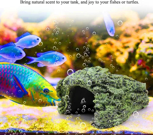 Vista 7 de TOPINCN Cueva para ocultar peces, plataforma para tomar el sol, escondite de cueva, tanque de reptiles, decoración de resinas, cueva de roca