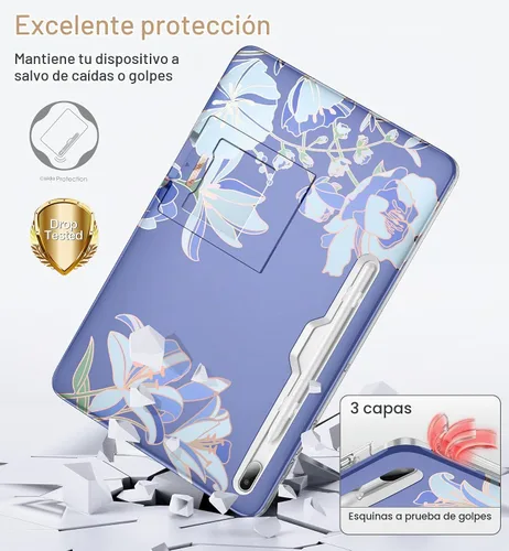 Vista 3 de SURITCH Funda para Samsung Galaxy Tab S7 FE para Tablet S7+ Plus, S8+ Plus, protector de pantalla integrado y soporte para bolígrafo S de cuerpo
