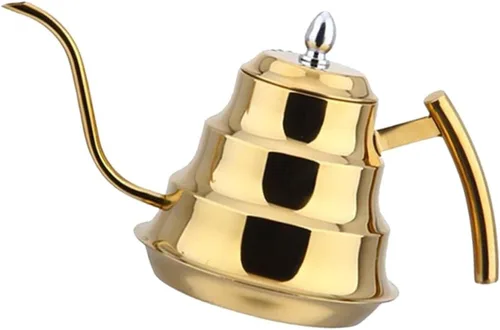 Vista 3 de Cafetera de acero inoxidable con boquilla de cuello de ganso, hervidor de café de goteo de mano de 1.2L, cafetera de té y café con tapa