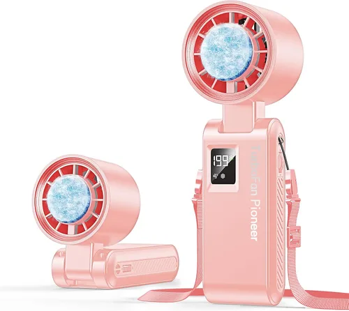 Vista 18 de Ventilador de mano portátil con refrigeración por hielo, ventilador turbo de alta velocidad de 24.6 ft/s, ventilador de cuello personal plegable 4