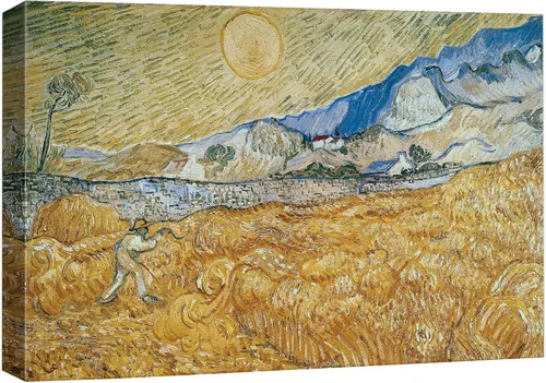 Vista 13 de Van Gogh - Lienzo con diseño giclée de olivos con cielo amarillo y sol, arte de pared de galería, estirado y enmarcado, listo para colgar, 24 x 36