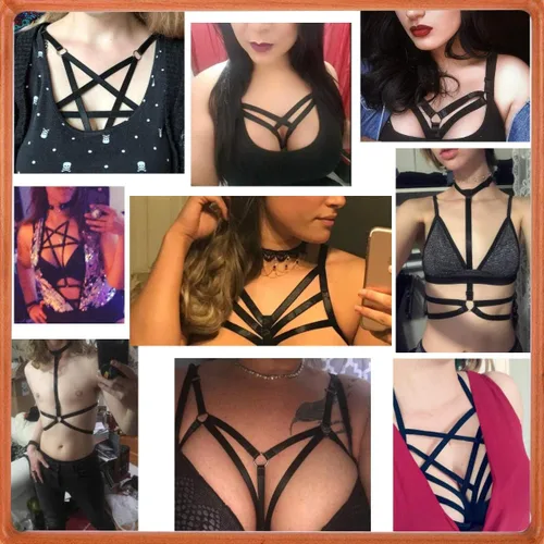 Vista 7 de LIVE4COOL Arnés elástico sin copas para mujer, lencería sexy para mujer, ajustable, ahuecado, top corto con correa exótica