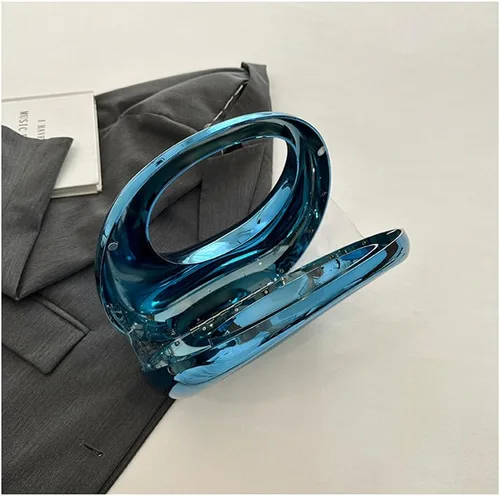 Vista 7 de Bolso metálico en forma de luna - Bolso metálico de luna, bolso de mano metálico Y2k, bolso de mano de luna con cadena de metal