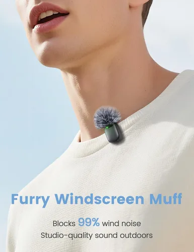 Vista 8 de Mini micrófono de solapa inalámbrico para iPhone y Android, micrófonos de clip dual con funda de carga de 30 horas, cancelación de ruido