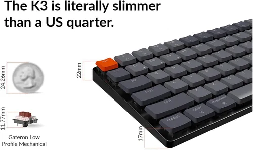Vista 4 de Keychron K3 versión 2 teclado mecánico inalámbrico ultra delgado con cable BluetoothUSB con retroiluminación LED blanca interruptor mecánico marrón