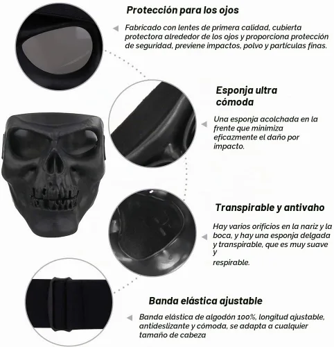 Vista 3 de Máscara de calavera espeluznante con lente polarizada para Airsoft, Paintball, Motor Racing