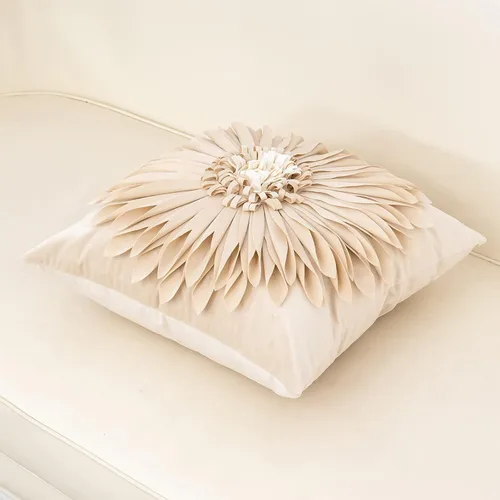 Vista 3 de Alerfa Funda de almohada decorativa de terciopelo beige hecha a mano con flores 3D con cremallera oculta para sofá, cama, sala de estar, decoración