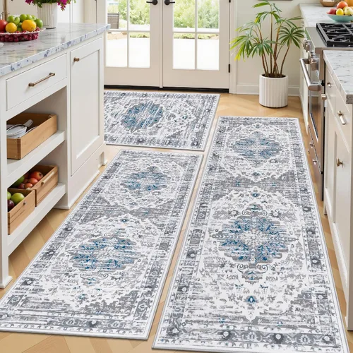 Vista 20 de Ileading Juego de 3 alfombras de cocina bohemias con corredor, alfombra de cocina, alfombras y tapetes antideslizantes lavables para cocina, suelo