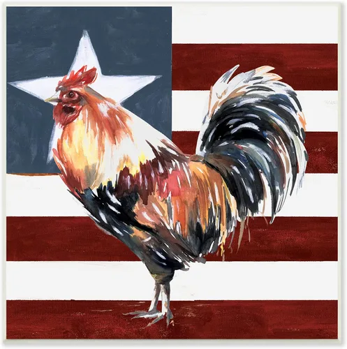 Vista 13 de Stupell Industries Bandera Americana Rooster de Estados Unidos, diseño de White Ladder Stupell Industries Gray, 12 x 12 Inches, Easy to Hang and