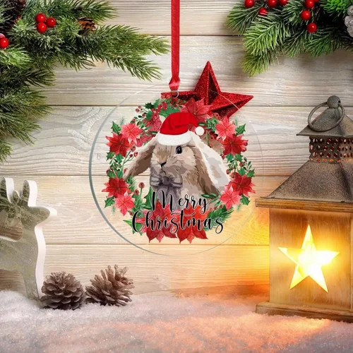Vista 5 de Adorno acrílico circular de 3 pulgadas para decoración de árbol de Navidad, corona de feliz Navidad, conejo de animal, colgante de acrílico