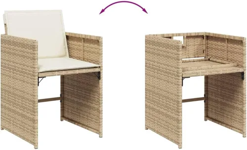 Vista 7 de 9-Piece Patio Dining Set with Cushions Beige Poly Rattan Outdoor Furniture for Garden Backyard Balcony – Foldable Chairs Space Saving Design