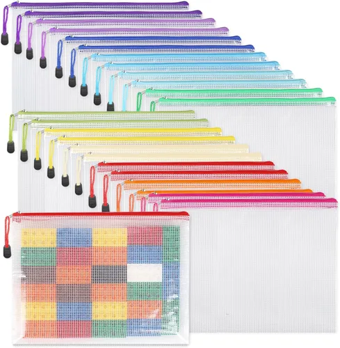 Vista 9 de EOOUT 24 bolsas de malla con cremallera Bolsa de documentos A3 extra grande con bolsillo para etiquetas, 16.9 x 12 pulgadas, carpetas de archivos
