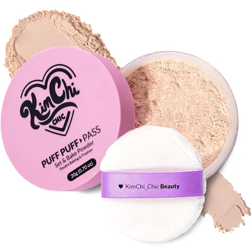 Vista 16 de KimChi Chic Beauty Puff Pass - Polvo fijador y sellador con la técnica baking, polvo suelto con borla extraesponjosa, maquillaje facial marrón suave