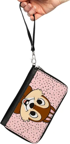 Vista 2 de Buckle-Down PU Zip Alrededor De La Cartera Rectángulo Disney Chip n Dale Chip Sonriente Pose Espolvorear Rosa Negro, Chip n' Dale, Casual