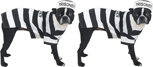 Vista 6 de Disfraz canino de carcelero casual para mascota., XXL, Blanco y Negro