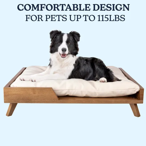 Vista 2 de PETMAKER - Cama elevada para perros, cama interior para mascotas de 36 x 29.5 pulgadas con marco y cojín suave, cama para perros de madera moderna