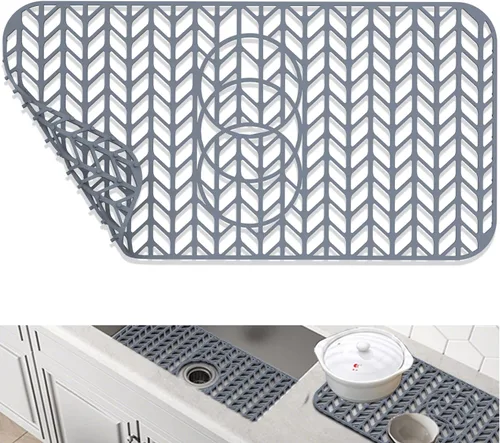 Vista 11 de GUUKIN Protectores de fregadero para fregadero de cocina, 12.25" x 11.5" rejilla plegable antideslizante de silicona para el fondo de fregaderos