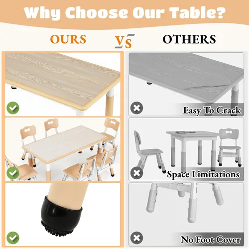 Vista 4 de Arlopu Mesa y 4 sillas para niños, juego de escritorio y sillas para niños pequeños de altura ajustable, patas antideslizantes, escritorio de Beige