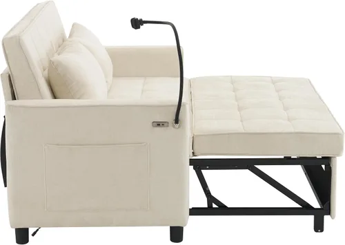 Vista 8 de Harper & Bright Designs Sofá cama convertible moderno de 56.9 pulgadas con un cojín de respaldo reversible, bolsillos laterales, dos puertos USB