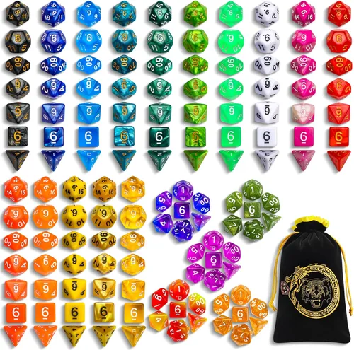 Vista 20 de CiaraQ Juego de dados poliédricos - Dados para juegos de rol DND para Calabozos y Dragones, juego de mesa RPG, doble color, 35 piezas Diseño