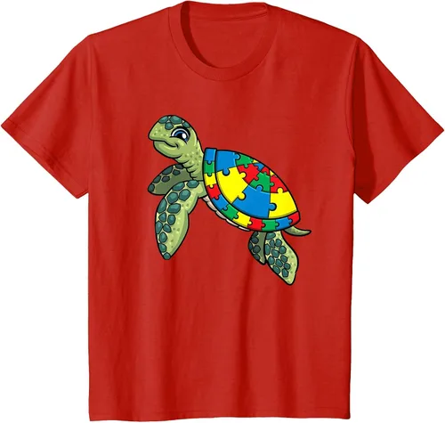 Vista 55 de Turtle Puzzle Pieces for Autism Awareness Kids Women Teacher T-Shirt Asphalt Grey