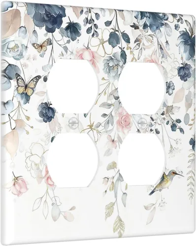 Vista 127 de Decorative Outlet Covers Blue Background White Cat Daisy Floral 2-Gang 1-Gang Wall Plate Single Toggle/Rocker Farmhouse Style Light Switch Covers