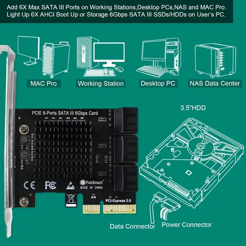 Vista 3 de Tarjeta de expansión PCIE a 6 puertos 6Gbps de velocidad máxima SATA III para PC de escritorio, Plug and Play en sistema Windows OS MAC OS Linux