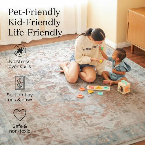 Vista 7 de RUGGABLE Maral Heriz Creme - Alfombra lavable a máquina, apta para mascotas y niños, resistente a las manchas y al agua, antideslizante, 3 x 5 pies