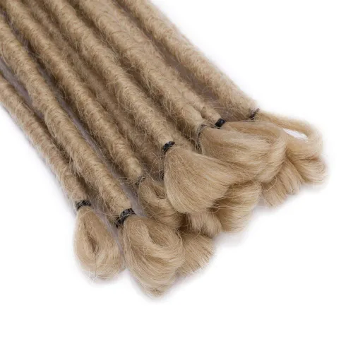 Vista 4 de Extensiones de rastas cortas de 12 pulgadas, 5 hebras, suaves hechas a mano, rastas de ganchillo para hombres, reggae hip-pop, rubio natural Natural