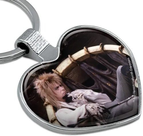 Vista 2 de GRAPHICS & MORE Llavero de metal con texto en inglés "Goblin King Jareth From The Labyrinth Sitting on Throne", diseño de David Bowie, Cromado