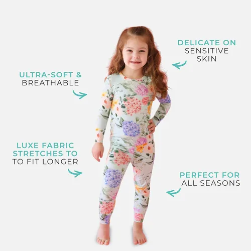 Vista 79 de Posh Peanut Pijamas para niñas, suaves, de viscosa de bambú para niños, pijamas a juego de manga larga para niñas