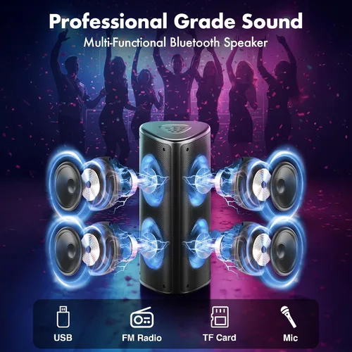 Vista 3 de Fisher Altavoces Bluetooth portátiles, altavoces estéreo, sistema inalámbrico Bluetooth, triángulo cuádruple de 6.5 pulgadas, doble potencia máxima