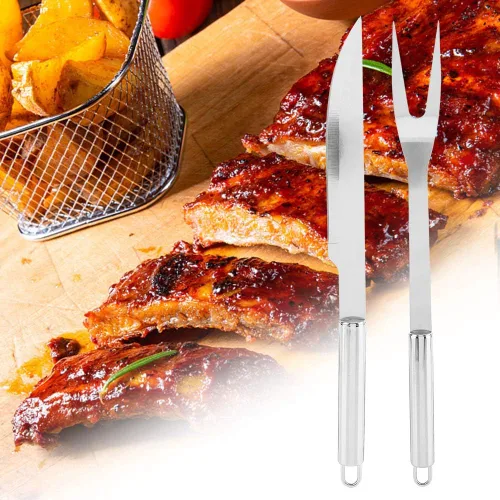 Vista 5 de Juego de herramientas para barbacoa, 9 unids/set de herramientas de parrilla, tenedor de cuchillo de barbacoa de acero inoxidable, cepillo de pala