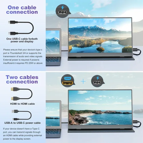 Vista 3 de Monitor portátil grande de 18.5 pulgadas, 120Hz 1080P FHD IPS portátil para viajes, pantalla secundaria para portátil, 125% sRGB, altavoces duales