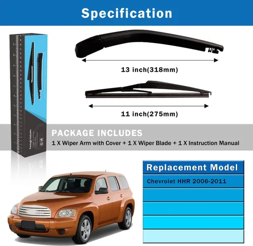 Vista 6 de WTI - Juego de limpiaparabrisas trasero, brazo compatible con Chevrolet HHR 2006-2011, kit de limpiaparabrisas trasero, nuevo, piezas de repuesto