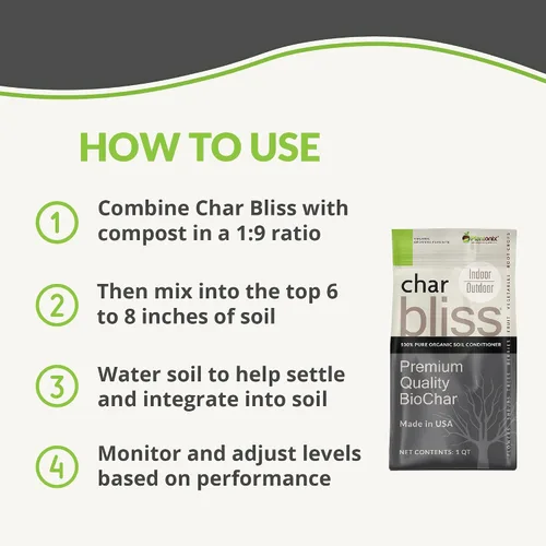 Vista 3 de Kelp Bliss (10 libras) + Char Bliss (8 cuartos de galón) – Fertilizante orgánico de harina de algas y biocarbón orgánico para plantas – Carbón