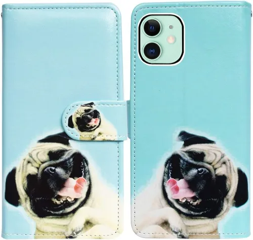 Vista 28 de Bcov Funda para iPhone 11, funda de piel con tapa y función atril para iPhone 11, diseño de flores y mariposas azules