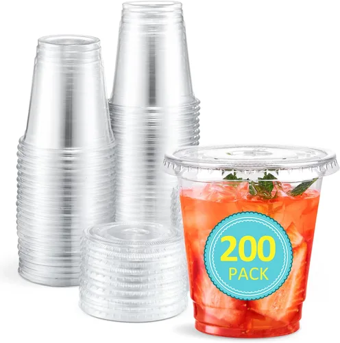 Vista 11 de Eupako 10 onzas - 100 juegos de vasos de plástico con tapas, vasos desechables transparentes con tapas, contenedores para bebidas frías, postres