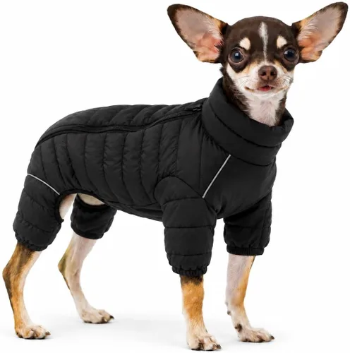 Vista 18 de Suéter para Perro ArmyGreen, Resistente al Viento, Reflectante - Chaqueta de Invierno Dirigible para S, M, L - Cremallera, Tallas Ajustables Verde