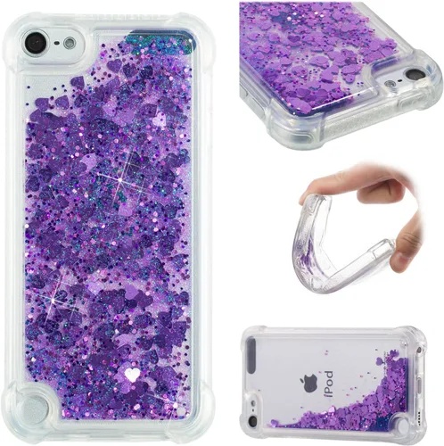 Vista 11 de LEMAXELERS Funda compatible con iPod Touch 7, funda líquida con purpurina flotante de arena movediza a prueba de golpes, funda protectora de love-1