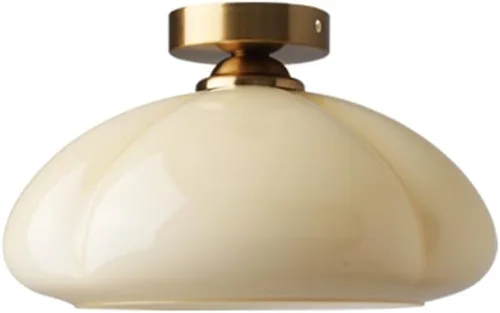 Vista 11 de Lámpara de techo empotrada LED vintage en vidrio amarillo para pasillo - Luz de techo estilo mitad de siglo con pantalla de vidrio acanalada
