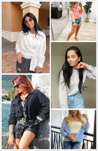 Vista 3 de EVALESS Blusas para mujer, sexy, cuello en V, manga larga, de lino, con botones