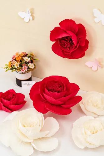 Vista 9 de Decoración de flores de papel crepé para pared, flores para decoración de boda, decoración de fondo de flores, baby shower, fiesta de cumpleaños
