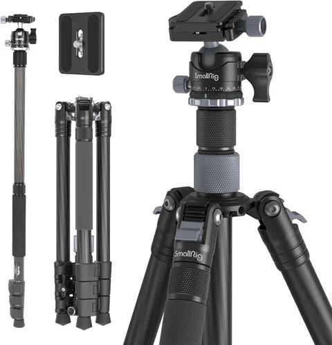 Vista 10 de SmallRig AP-10 Trípode de cámara de fibra de carbono de 52.4 pulgadas máx. Carga útil 11lb Cabezal de bola de 360°, monopie desmontable, ligero