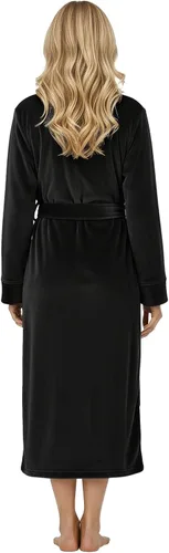 Vista 2 de NY Threads - Bata de baño de lujo para mujer, bata larga de forro polar suave y esponjosa para mujer Negro