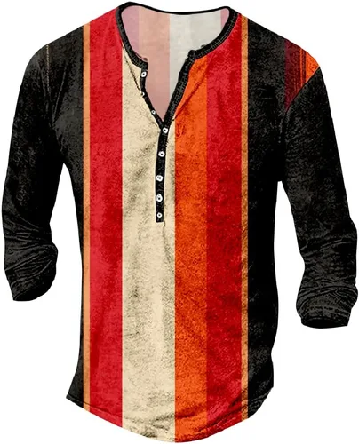Vista 27 de MARSVOVO Camisetas Henley para hombre, camisetas gráficas artísticas, cuello en V, sin cuello, manga larga, casual, ajustadas, camisas