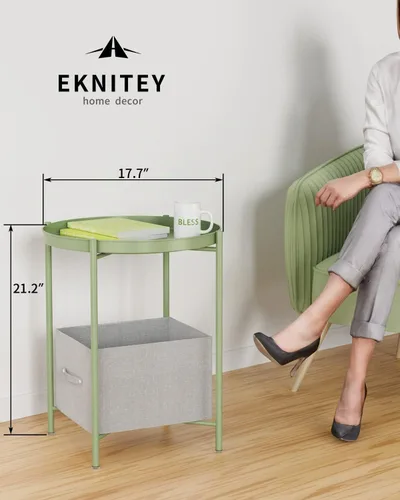 Vista 3 de EKNITEY - Mesa auxiliar pequeña de metal, mesa lateral impermeable para sofá pequeño, mesas de café para dormitorio, interior y exterior, con verde