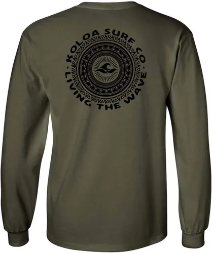 Vista 25 de Koloa Surf - Camiseta de algodón de manga larga con logotipo de círculo tribal para hombre, talla regular, grande y alta Azul acuático/logotipo